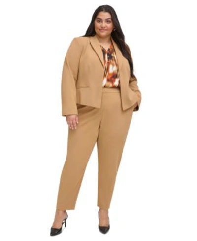 Shop Calvin Klein Plus Size Open Front Blazer Blouse Slim Leg Pants In Terra Multi