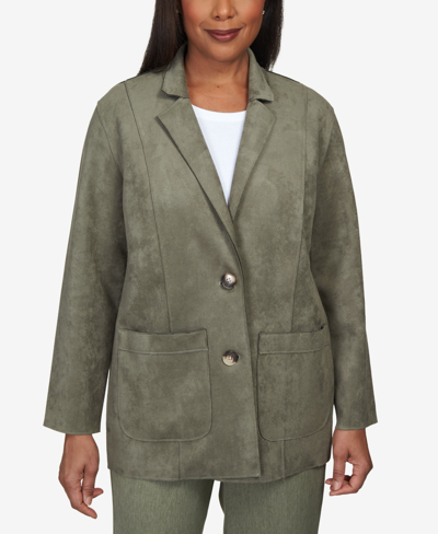 Shop Alfred Dunner Women's Chelsea Market Faux Suede Car Coat Jacket In Moss