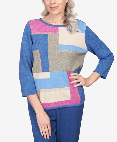 Shop Alfred Dunner Women's Chelsea Market Colorblock Crew Neck Sweater In Multi