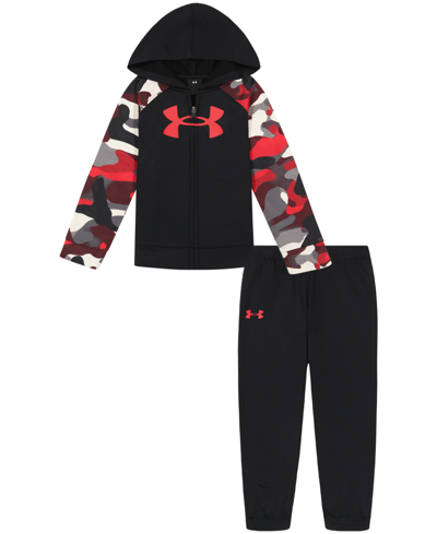 Shop Under Armour Little Boys Neo Camo Zip-up Hoodie And Joggers Set In Black