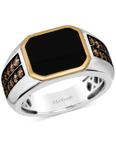 Le Vian Chocolatier Men's Onyx & Chocolate Diamond (1/2 Ct. T.w.) In Sterling Silver & 14k Gold In Silver
