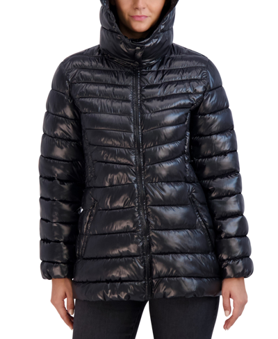 Shop Cole Haan Women's Shine Hooded Packable Puffer Coat In Black