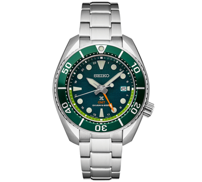 Shop Seiko Men's Prospex Sea Sumo Solar Gmt Stainless Steel Bracelet Watch 45mm In Green