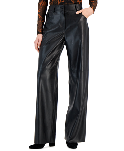 Shop Hugo Women's Faux-leather Logo-embossed Pants In Black