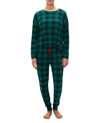 Shop Gap Body Women's 2-pc. Packaged Long-sleeve Jogger Pajamas Set In Apple Green Plaid