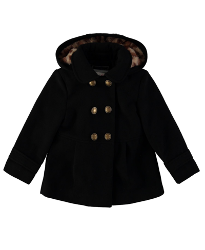 Shop S Rothschild & Co Big Girls Double Breasted Coat With Leopard Lined Hood In Black