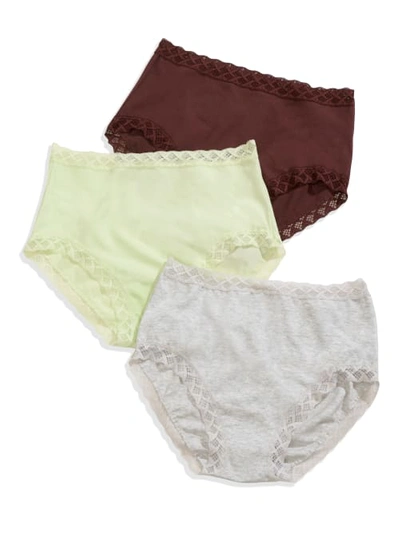 Shop Natori Bliss Cotton Full Brief 3-pack In Brown,heather,lime