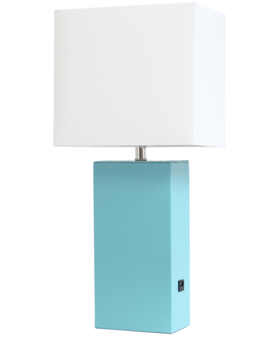 Shop All The Rages Lalia Home Lexington 21" Leather Base Modern Home Decor Bedside Table Lamp With Usb Charging Port In Aqua