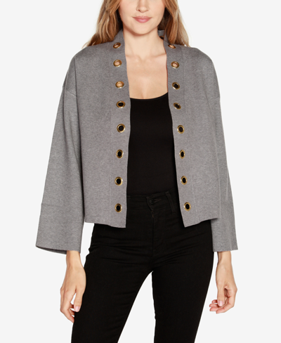 Shop Belldini Women's Drop Shoulder Grommet Cardigan Sweater In Heather Gray