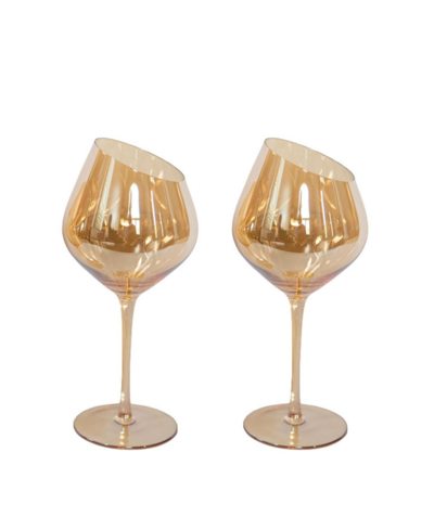 Shop Jeanne Fitz Slant Red Wine Glasses, Set Of 2 In Gold