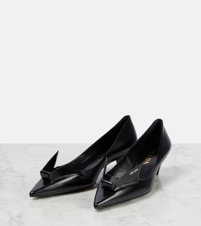 Prada Brushed Leather Pumps In Black