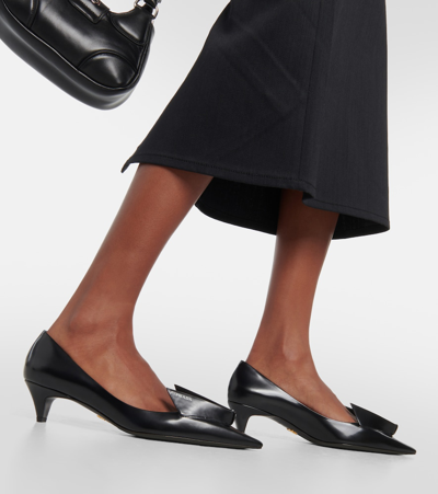 Prada Brushed Leather Pumps In Black