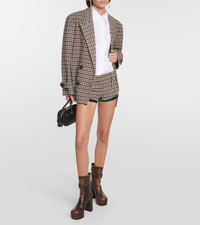 Miu Miu Houndstooth Virgin Wool Shorts In Multicoloured