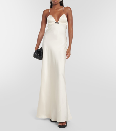 Shop Miu Miu Satin Gown In White