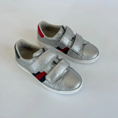 Pre-owned Gucci Silver Gliterry Children Sneakers, Size 28
