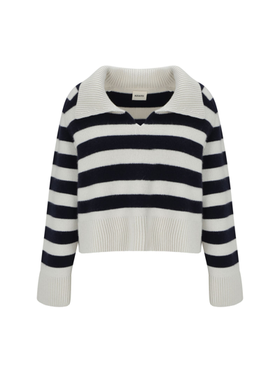 Shop Khaite Franklin Sweater In Magnolia/navy Stripe
