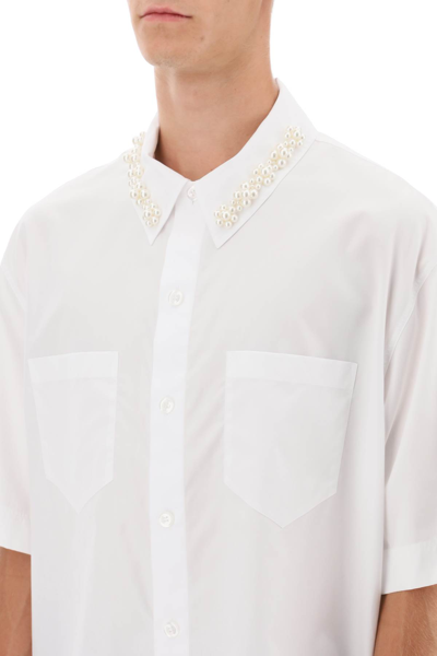 Shop Simone Rocha Oversize Shirt With Pearls In White Pearl (white)