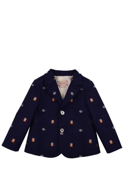 Shop Gucci Wool Jacket With Double G In Blue