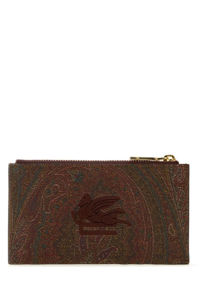 Shop Etro Woman Multicolor Canvas And Leather Card Holder