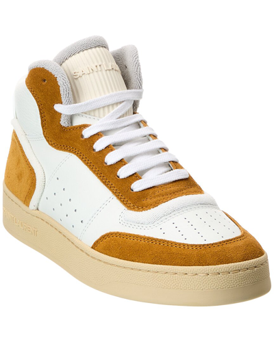 Shop Saint Laurent Sl/80 Leather & Suede High-top Sneaker In White