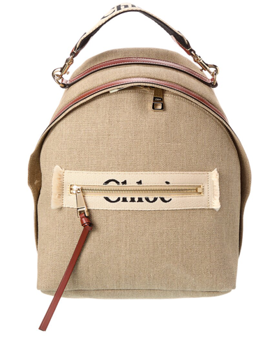 Shop Chloé Woody Canvas & Leather Backpack In Beige