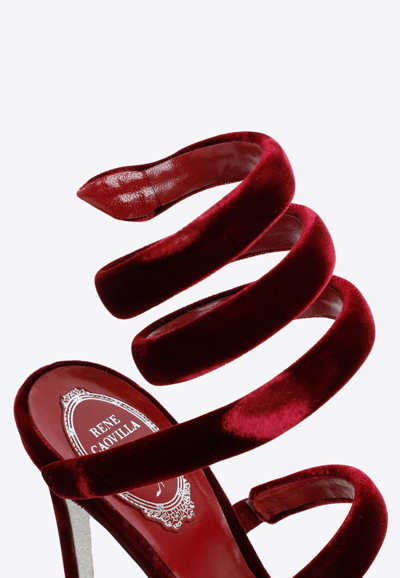Shop René Caovilla Cleo 105 Velvet Sandals In Red