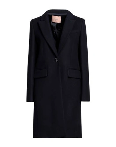 Shop Twinset Woman Coat Midnight Blue Size 12 Wool, Polyamide
