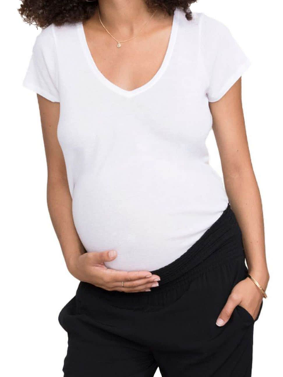 Shop Hatch Women's The Maternity Fitted Vee T-shirt In White