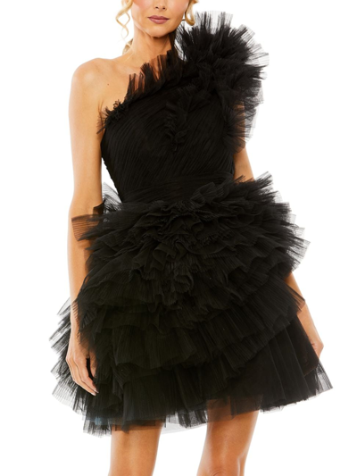 Shop Mac Duggal Women's Tulle One-shoulder Minidress In Black