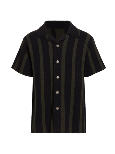Shop Nanushka Men's Ziko Striped Camp Shirt In Stripe Dark Khaki Black