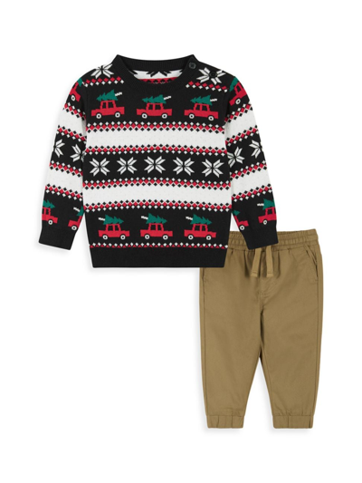 Shop Andy & Evan Baby Boy's & Little Boy's Holiday Sweater & Pants Set In Black Multi