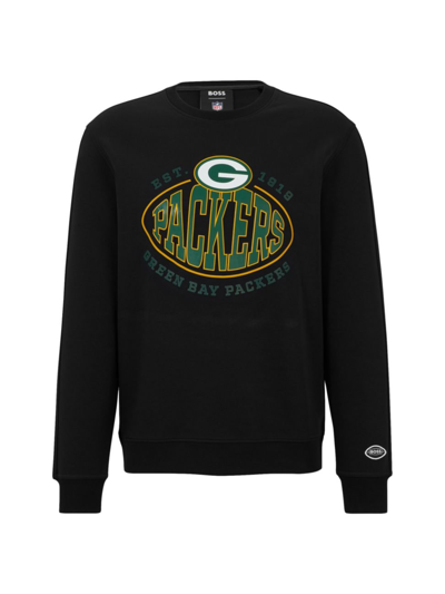 Shop Hugo Boss Men's Boss X Nfl Cotton-blend Sweatshirt With Collaborative Branding In Packers Charcoal