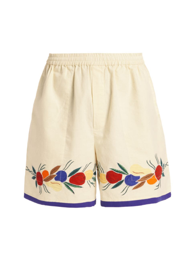 Shop Bode Men's Applique Fruit Bunch Shorts In White Multi
