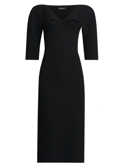 Shop Versace Women's Satin Pinched Midi-dress In Black