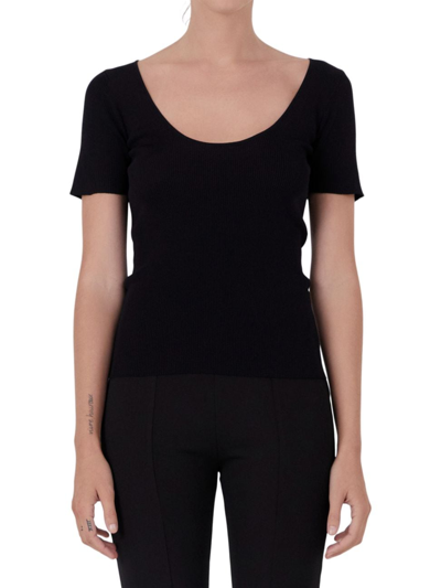 Shop Endless Rose Women's Ribbed Short Sleeve Top In Black