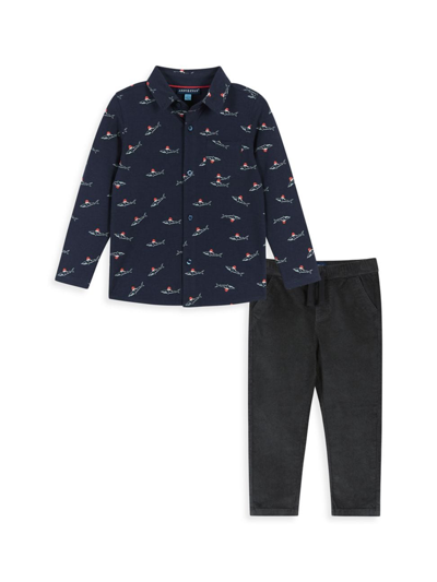 Shop Andy & Evan Baby Boy's, Little Boy's & Boy's Holiday Shark Pique Shirt & Pants Set In Navy