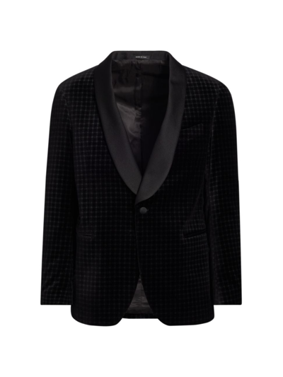 Shop Saks Fifth Avenue Men's Collection Grid Velvet One-button Suit Jacket In Moonless