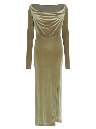 Shop Helmut Lang Women's Draped Velvet Maxi Dress In Sage