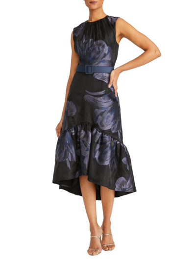 Shop Kay Unger Women's Beatrix Floral Organza Midi-dress In Black Dark Midnight
