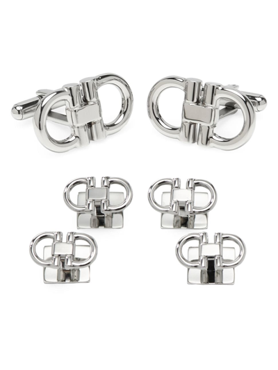 Shop Cufflinks, Inc Men's Ox And Bull Trading Co. Horsebit Stainless Steel Stud & Cufflink Set In Silver