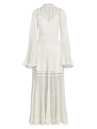 Shop Chloé Women's Flare-sleeve Crochet Maxi Dress In Iconic Milk