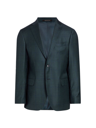 Shop Saks Fifth Avenue Men's Collection Plaid Wool Two-button Sport Coat In Deep Lagoon