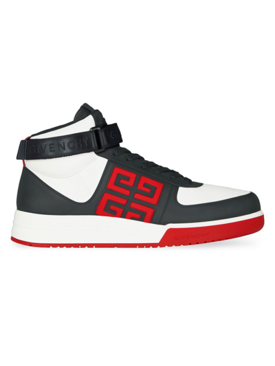 Shop Givenchy Men's G4 High Top Sneakers In Leather In Black White Red