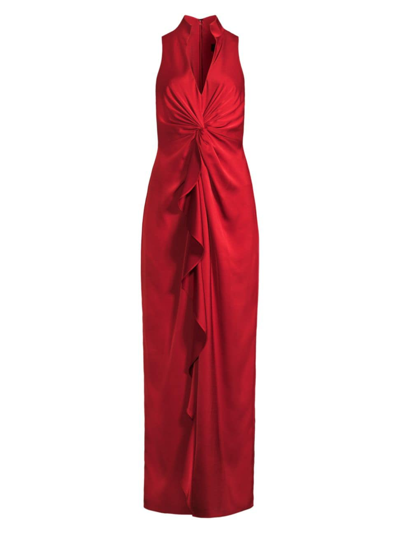 Shop Aidan Mattox Women's Ruffle Satin Column Gown In Autumn Blaze