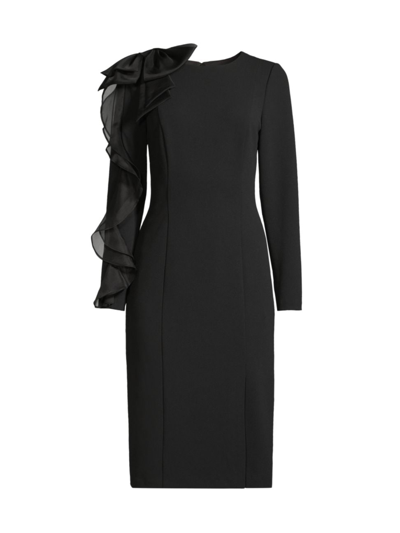 Shop Aidan Mattox Women's Ruffle-sleeve Sheath Dress In Black