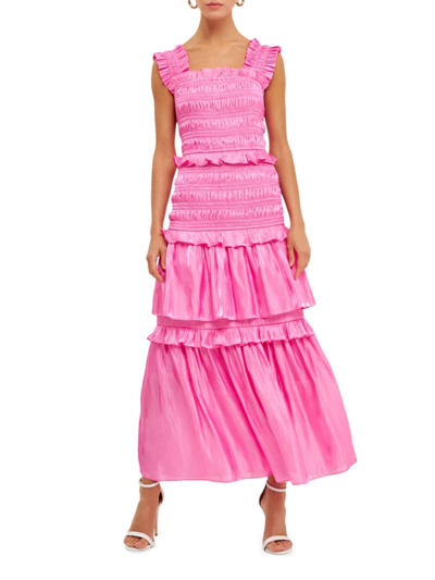 Shop Endless Rose Women's Sheen Smocked Maxi Dress In Pink