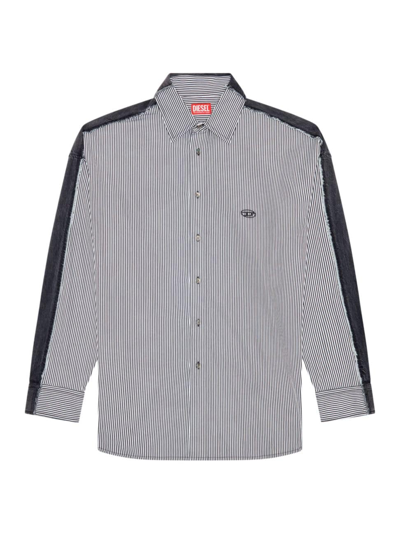Shop Diesel Men's Warh Striped & Denim Button-front Shirt In Black