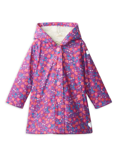 Shop Hatley Little Girl's & Girl's Wild Flowers Sherpa-lined Splash Jacket In Holly Hock