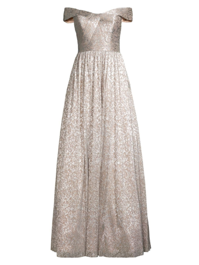 Shop Aidan Mattox Women's Metallic Off-the-shoulder Gown In Silver Gold