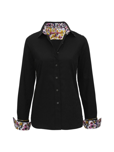 Shop Robert Graham Women's Priscilla Sateen Floral-lined Shirt In Black